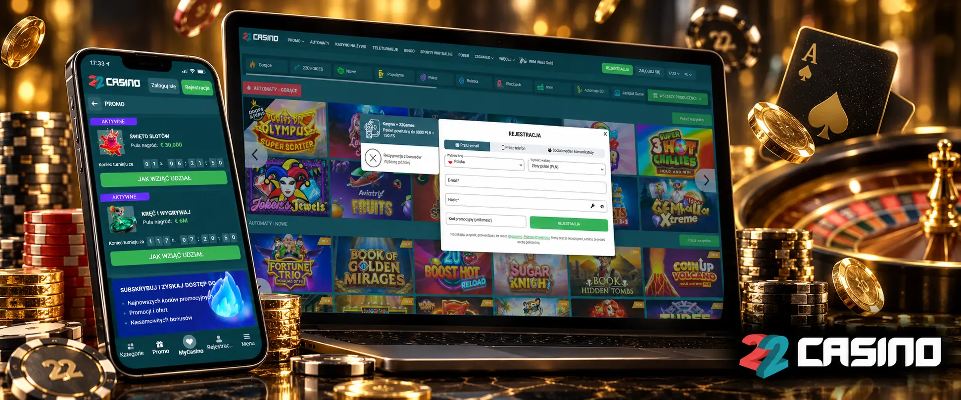 Rejestracja i logowanie w 22Casino